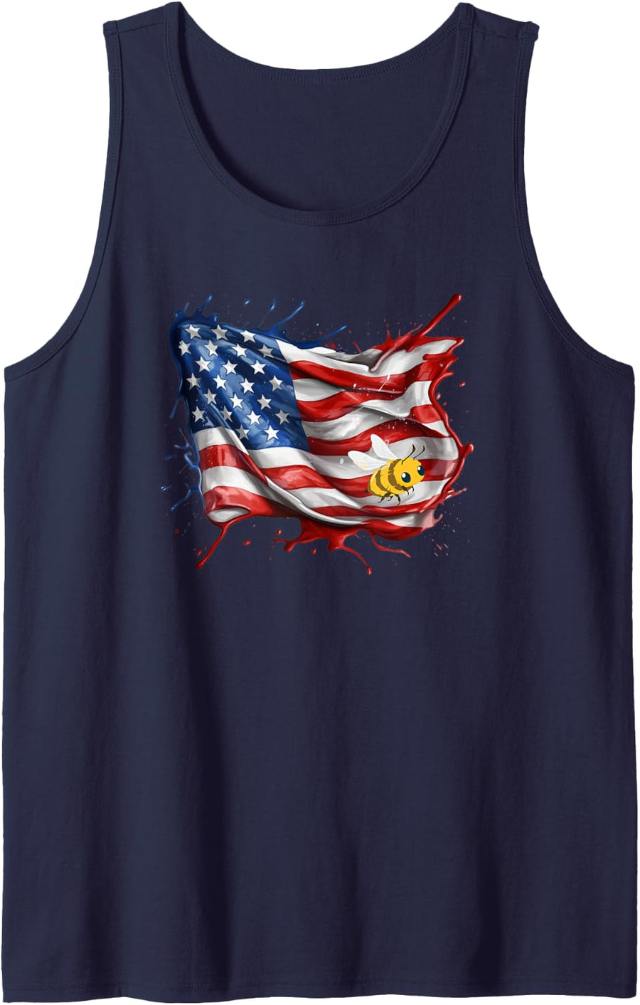Vintage USA American Flag Bee Patriotic 4th of July Tank Top - Navy Blue