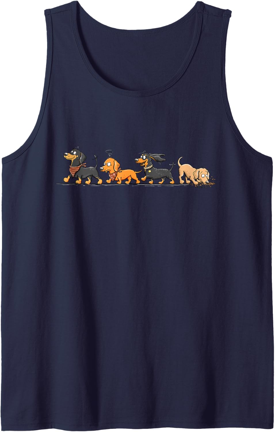 Dachshund Team Cartoon Dog Lover Sleeveless Tank Top - Navy Blue