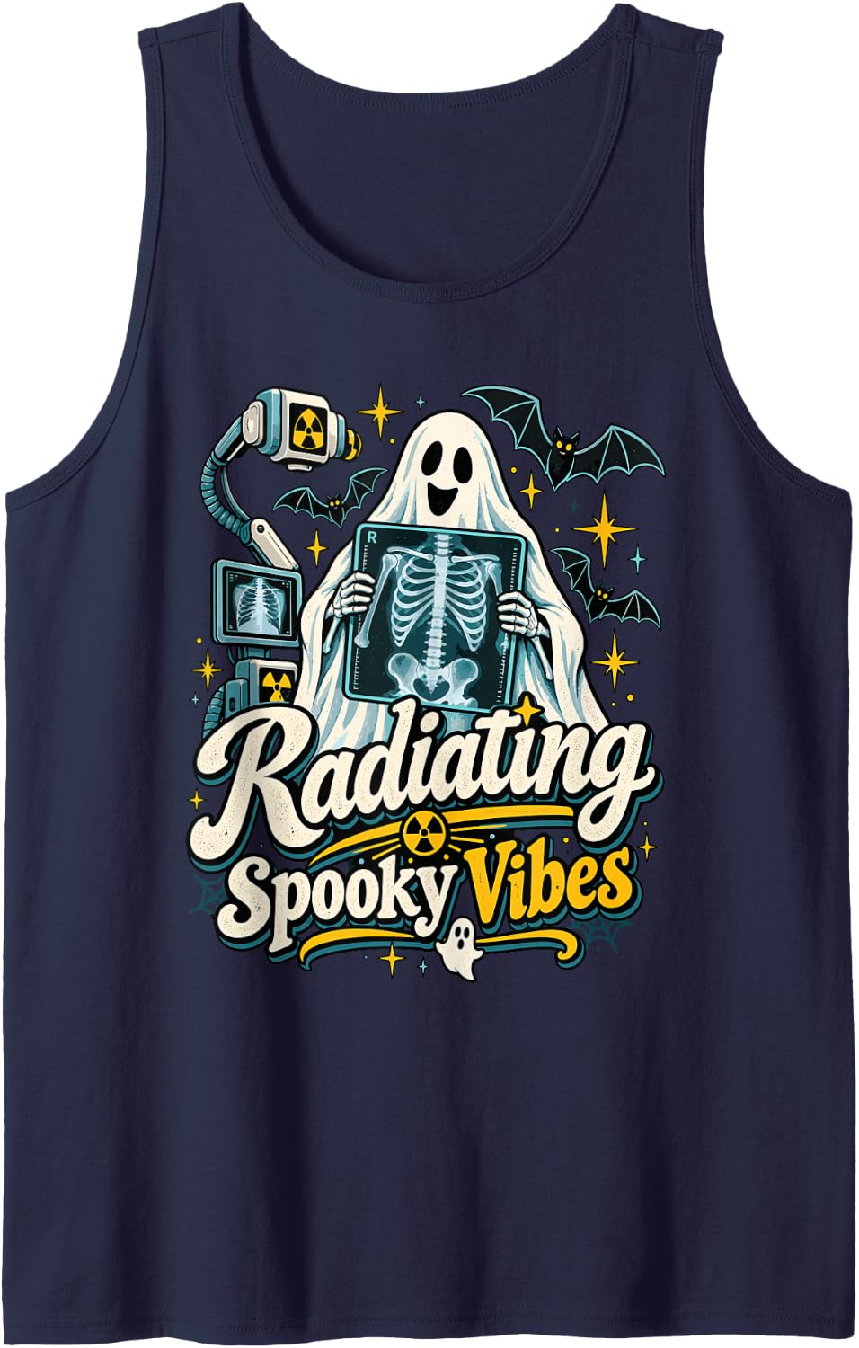 Funny X- Ray Technician Radiating Spooky Halloween Radiology Sleeveless Tank Top - Navy Blue