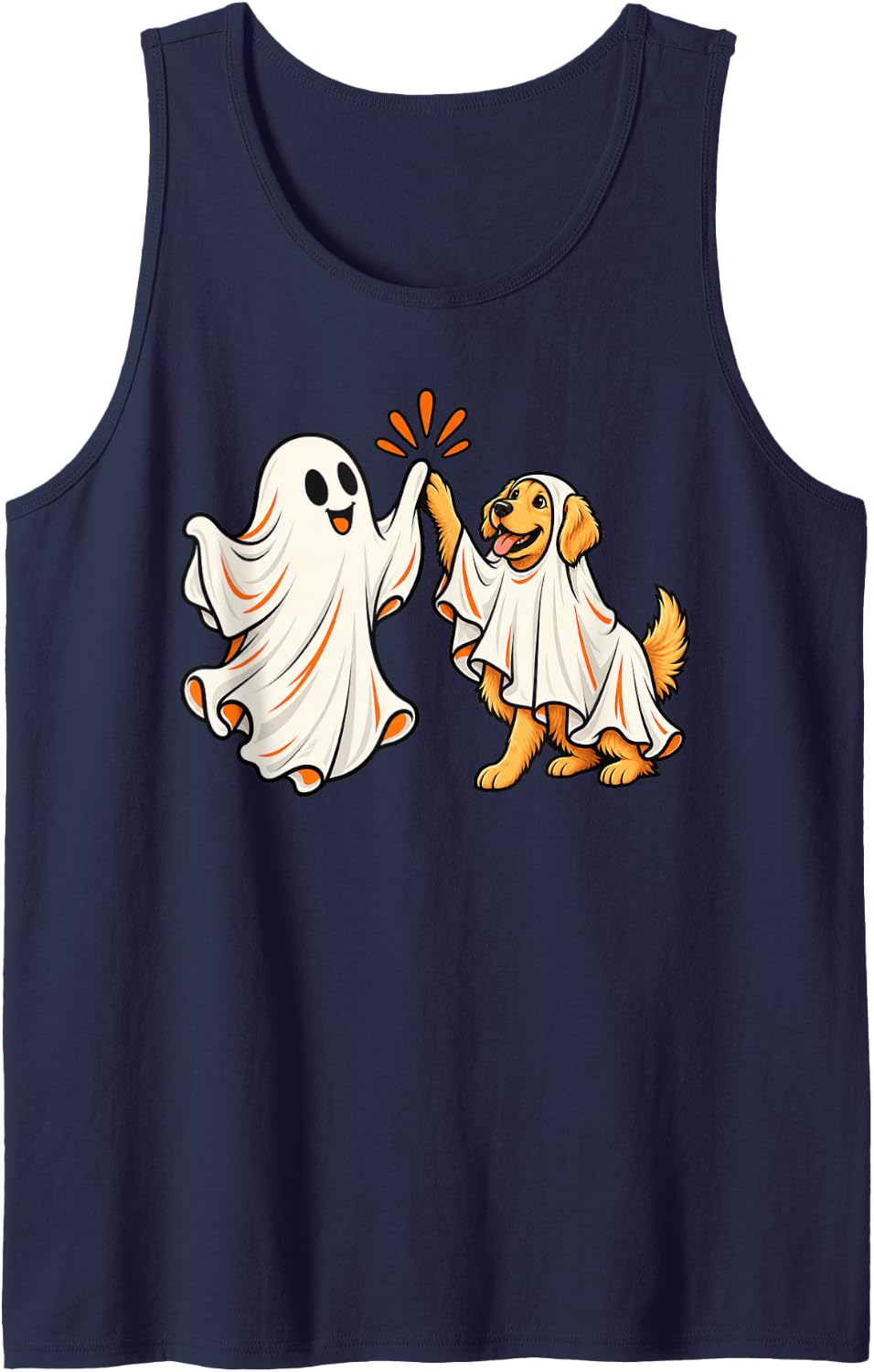 Spooky Ghost Golden Retriever Dog Halloween Costume Sleeveless Tank Top - Navy Blue