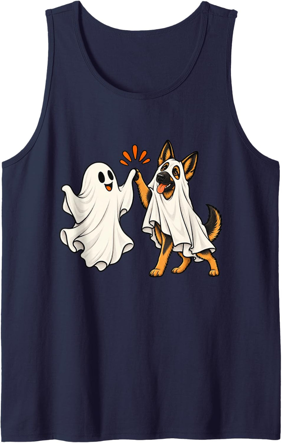 Spooky Ghost German Shepherd Dog Halloween Costume Women Men Sleeveless Tank Top - Navy Blue