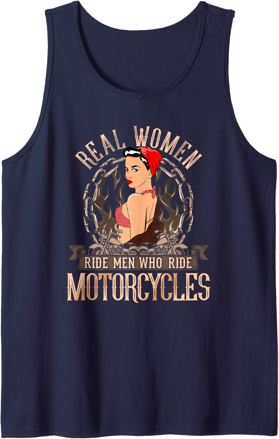 Sexy Real Chick Ride Motorcycles Women Biker Babe Pin Up Tank Top - Navy Blue