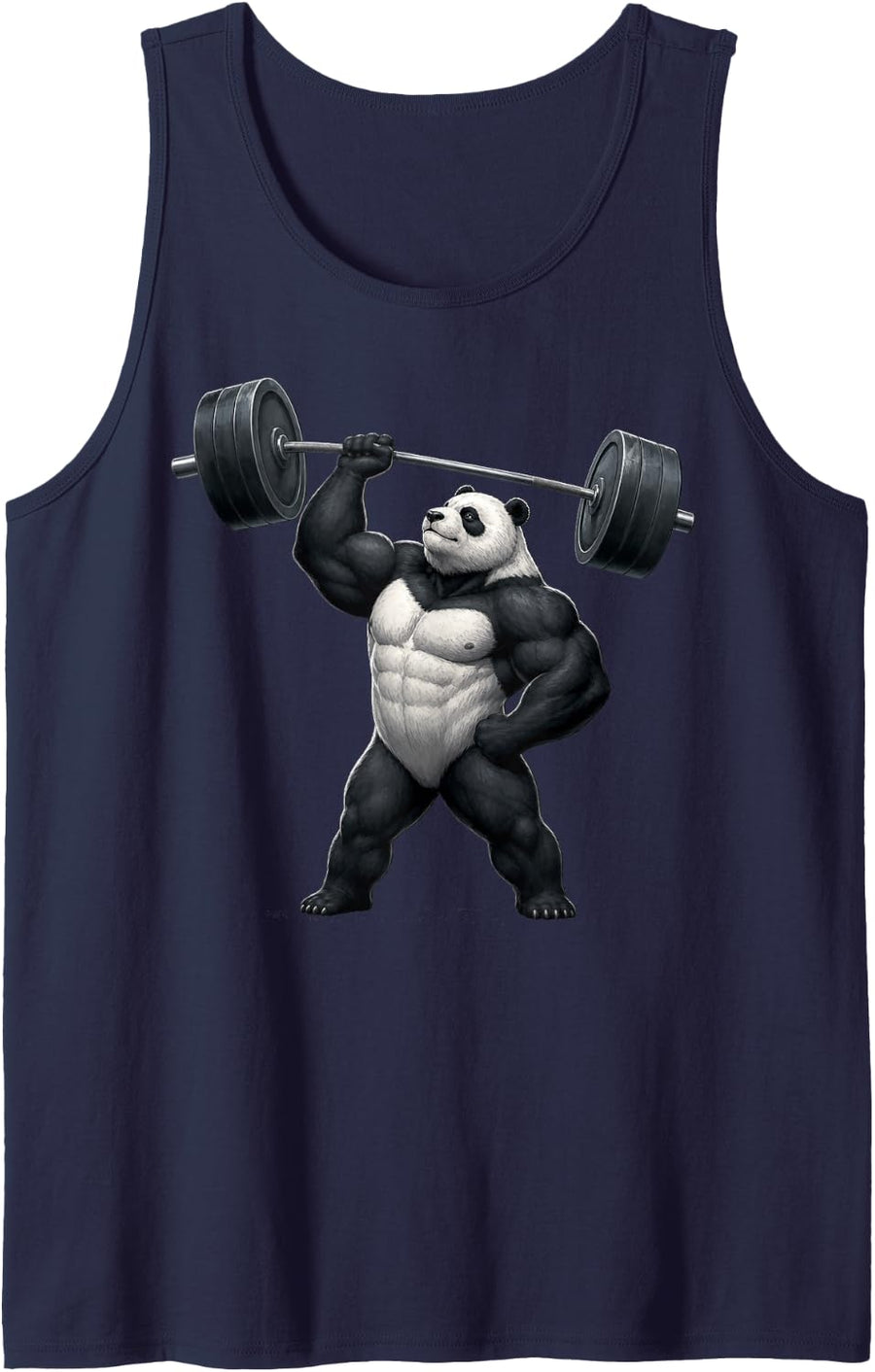 Muscular Panda Bear Weightlifting Humor Design Sleeveless Tank Top - Navy Blue