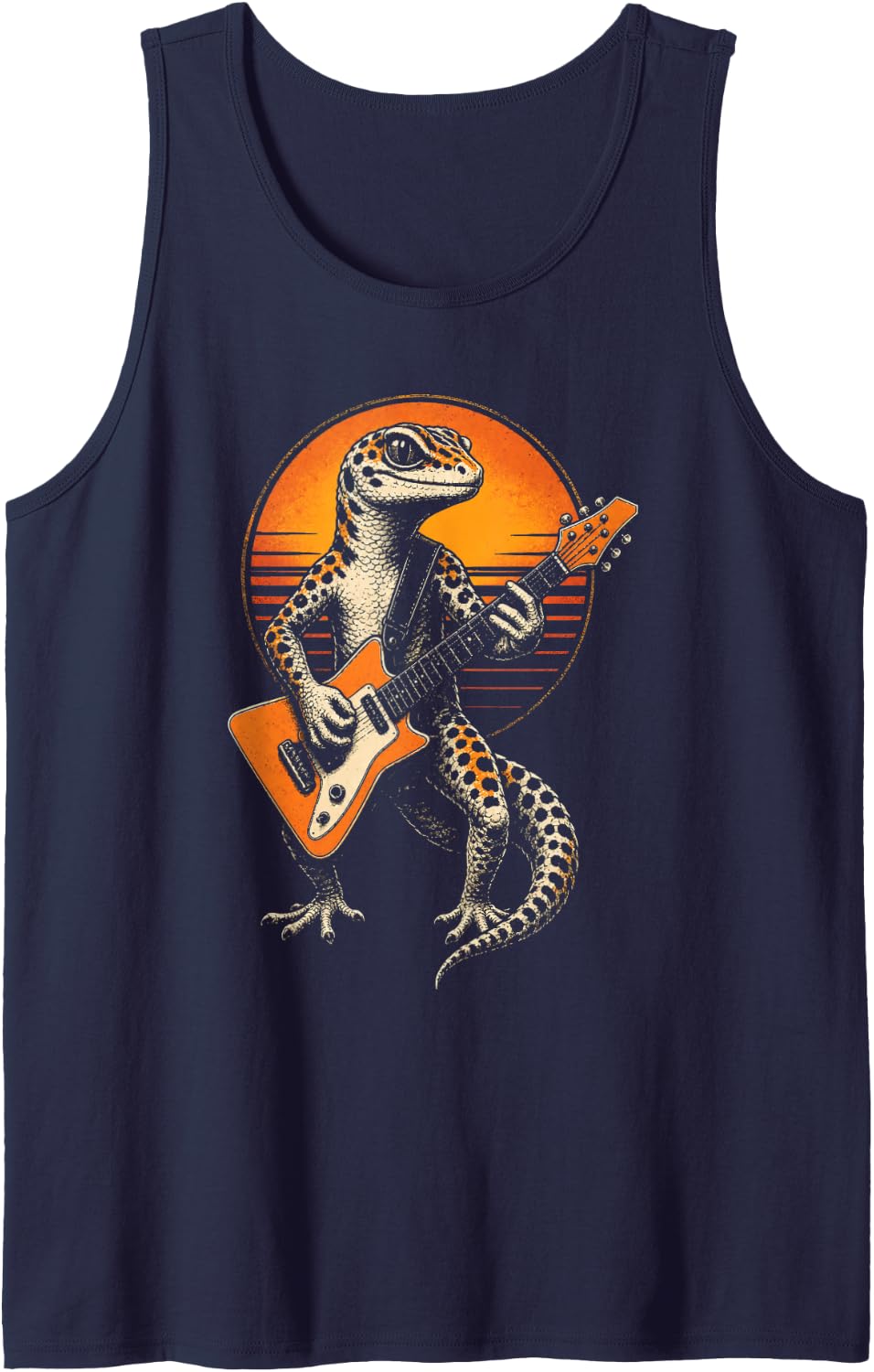 Guitar Gecko Retro Sunset Rock Guitarist Player Gift Tank Top - Navy Blue