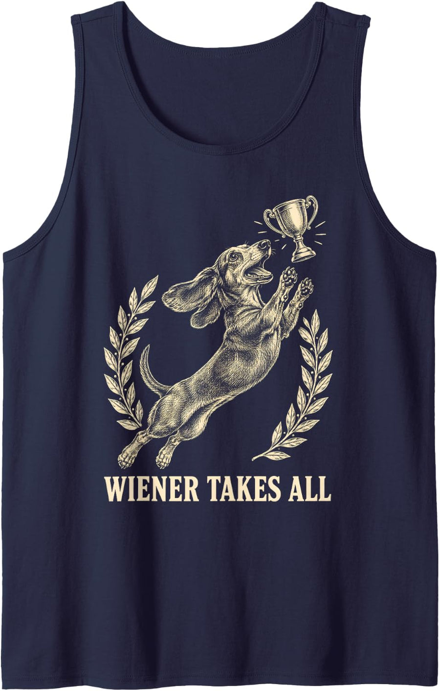 Wiener Takes All Dachshund Wiener Dog Funny Retro Sleeveless Tank Top - Navy Blue