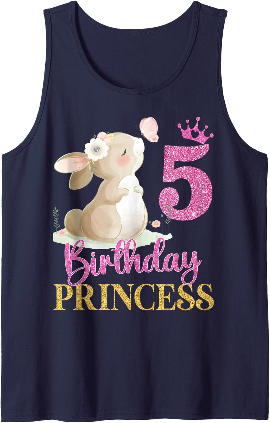 Kids 5th Birthday Rabbit Princess Girl Bunny 5 Years Old Tank Top - Navy Blue