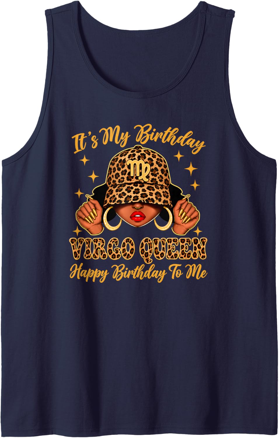 Virgo Queen Afro Girl Leopard Zodiac It's My Birthday Sleeveless Tank Top - Navy Blue