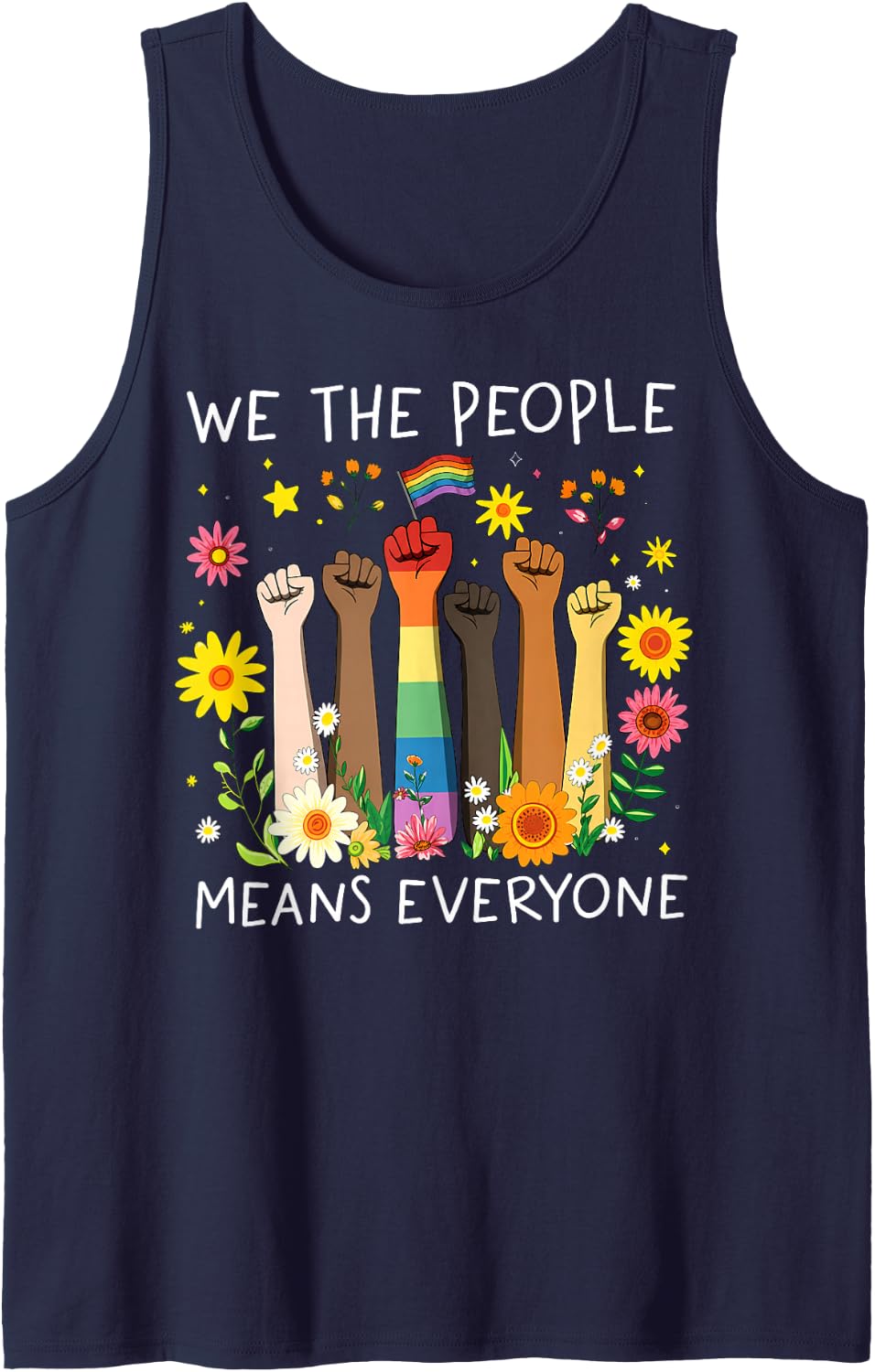 We The People Means Everyone Rainbow LGBT Gay Lesbian Pride Tank Top - Navy Blue