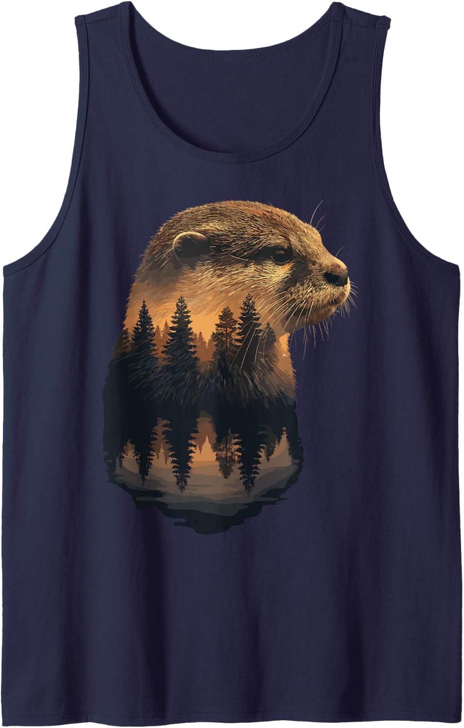 Otter Nature Forest Lake Sunset Wildlife Animal Lover Tee Tank Top - Navy Blue