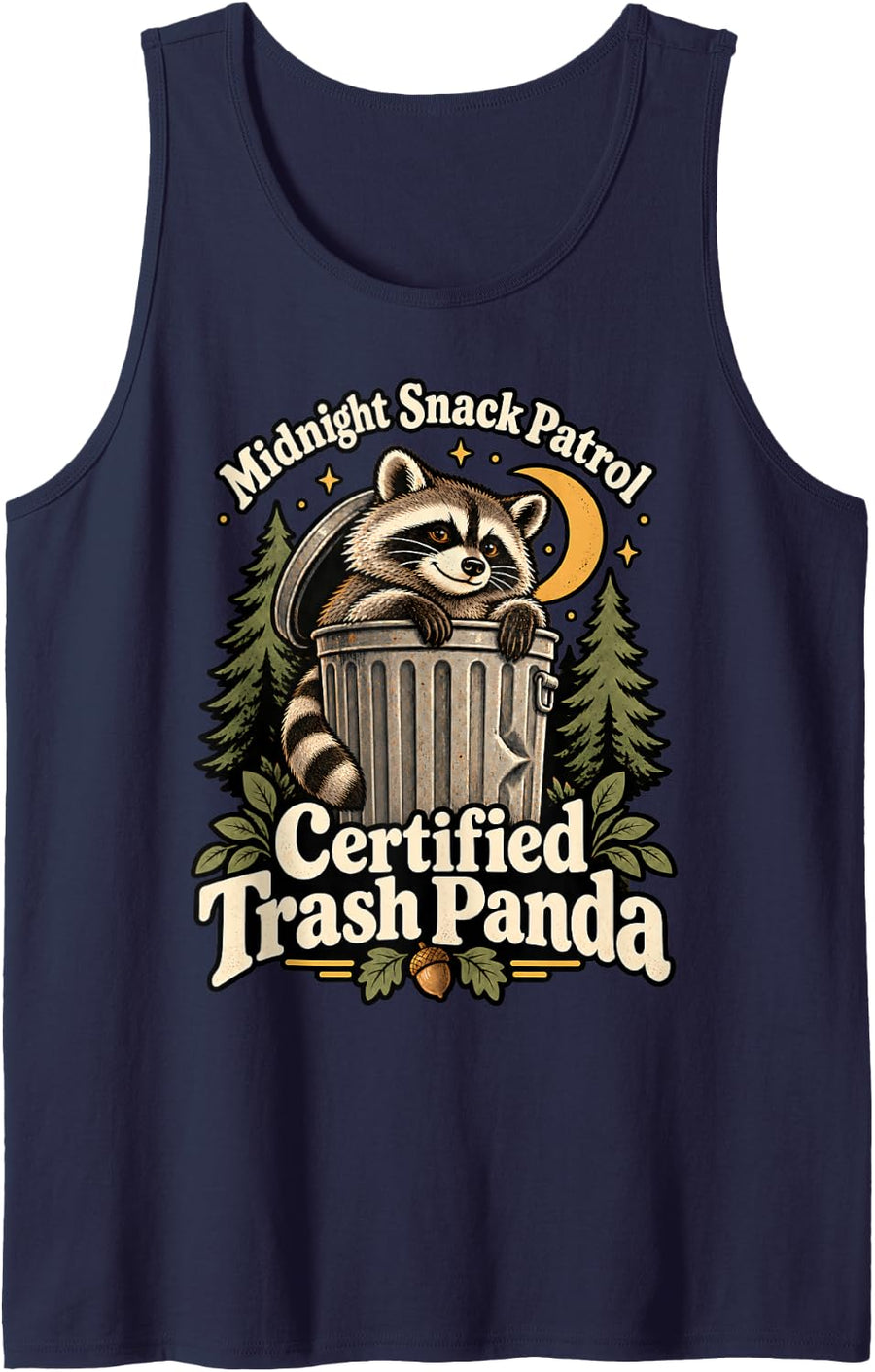Certified Trash Panda Raccoon Midnight Snack Funny Art Sleeveless Tank Top - Navy Blue
