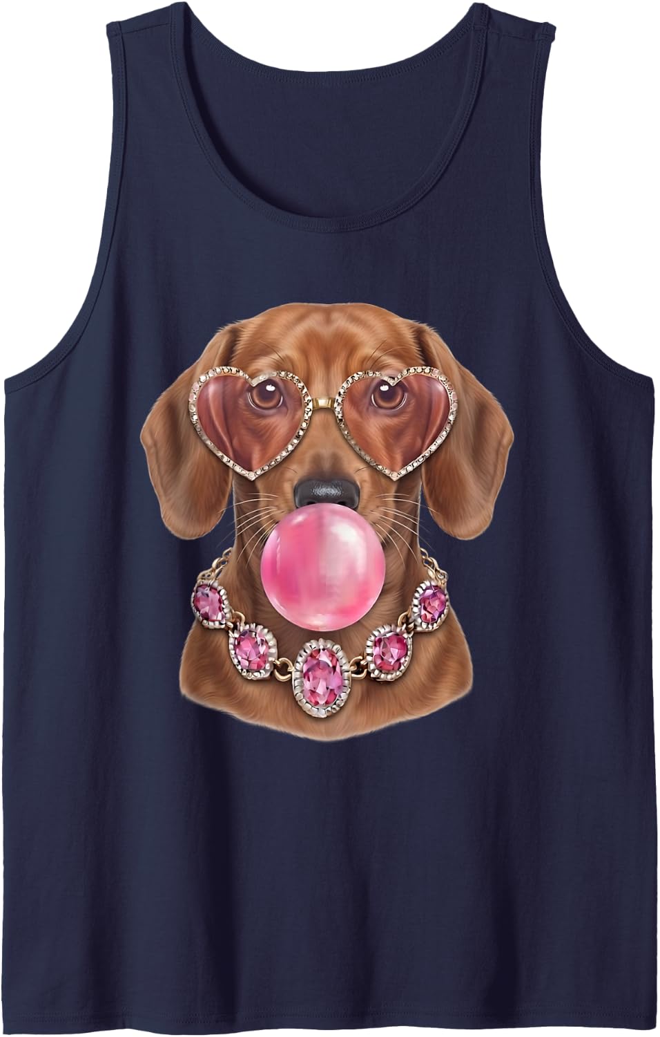Cute Preppy Dachshund - Dachshund Mom Womens Girls Sleeveless Tank Top - Navy Blue