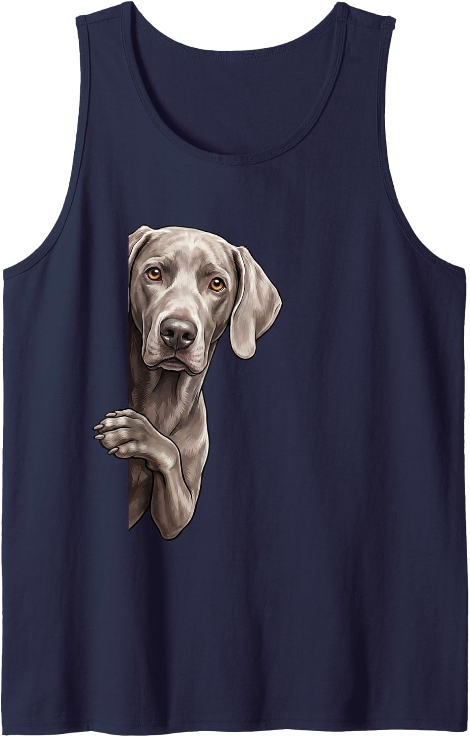 Funny Weimaraner Peeking from Side Dog Owner Sleeveless Tank Top - Navy Blue