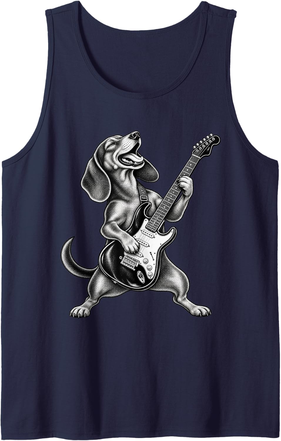 Dachshund Guitar Sleeveless Tank Top - Navy Blue