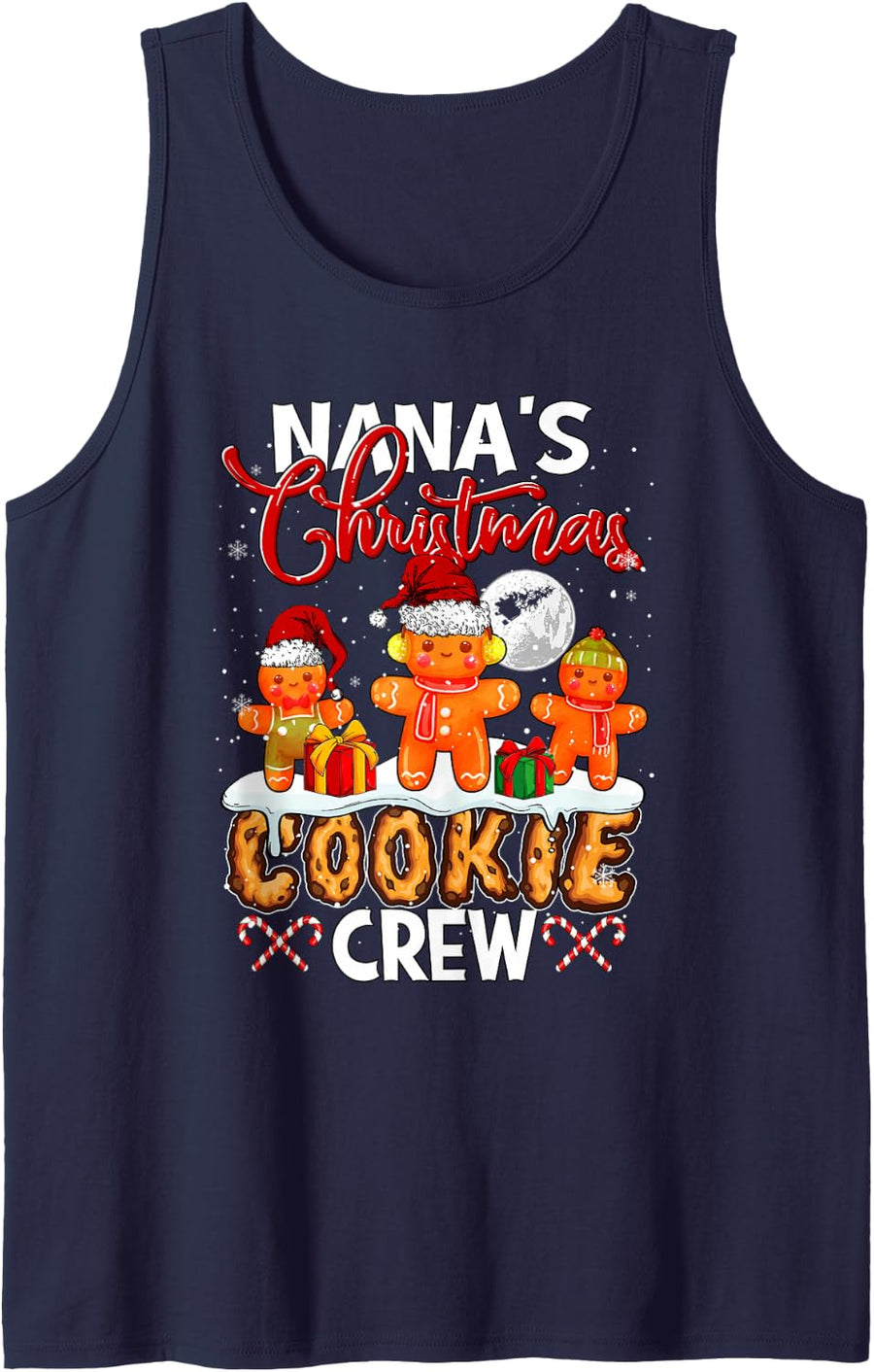 Nana's Christmas Cookie Crew Three Santa Gingerbread Baker Sleeveless Tank Top - Navy Blue