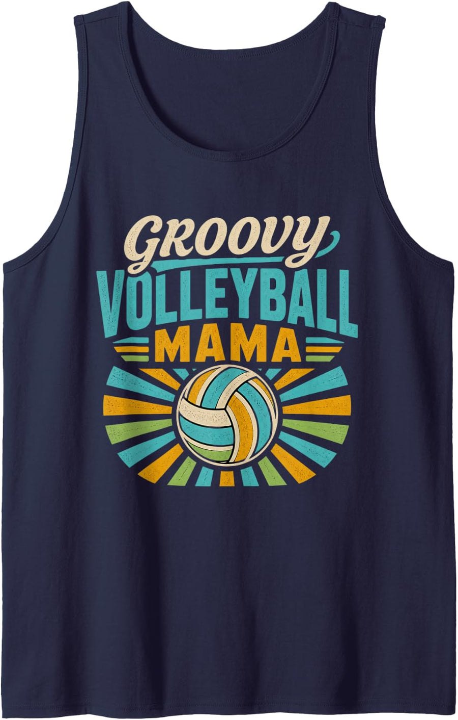 Groovy Volleyball Mama Volleyball Mom Travel Volleyball Sleeveless Tank Top - Navy Blue