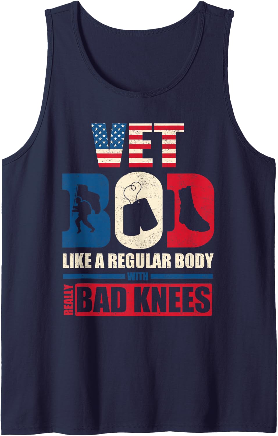 Vet BOD Like A Regular Body with Bad Knees Military Veteran Sleeveless Tank Top - Navy Blue