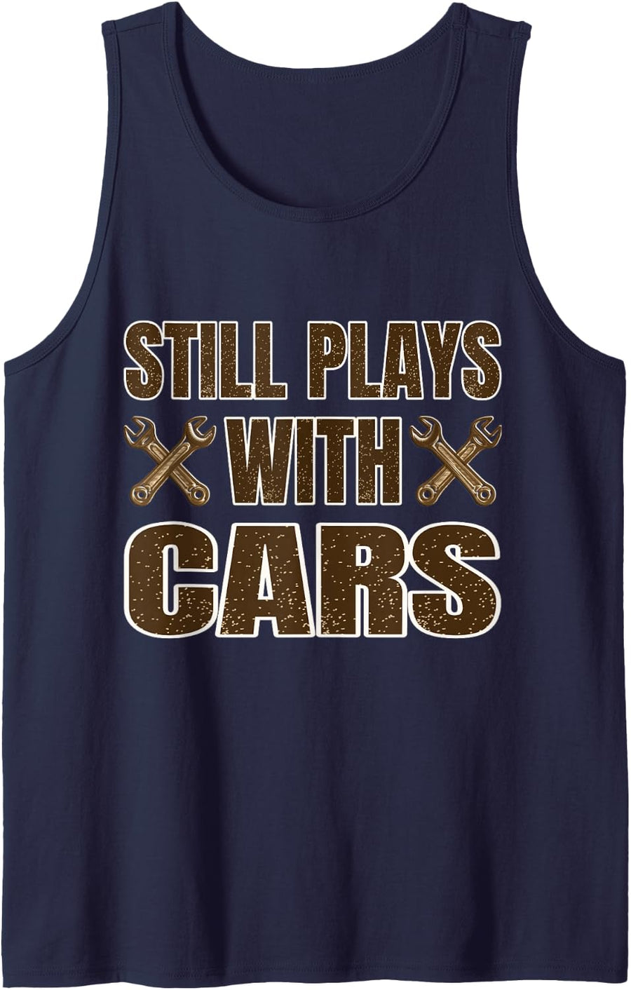Still Plays with Cars Classic Car Vintage Garage Humor Sleeveless Tank Top - Navy Blue