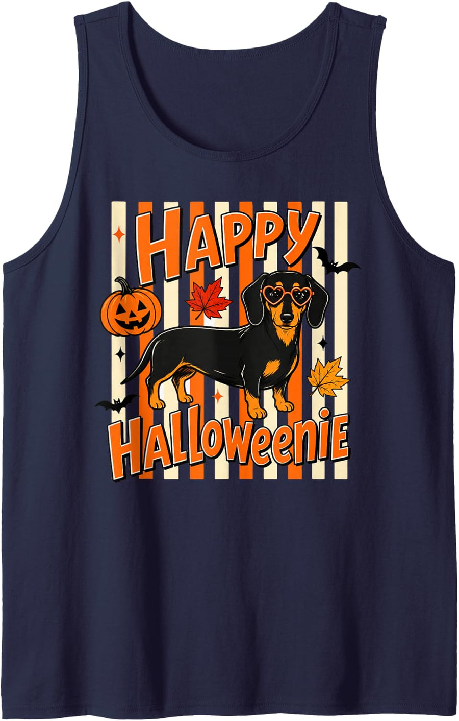 Happy Halloweenie Dachshund Wiener Dog Halloween Graphic Sleeveless Tank Top - Navy Blue