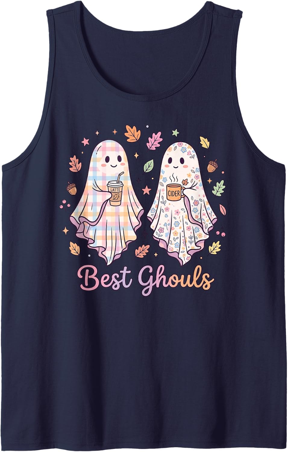 Best Ghouls Pink Halloween Cute Spooky Funny Ghost Sleeveless Tank Top - Navy Blue
