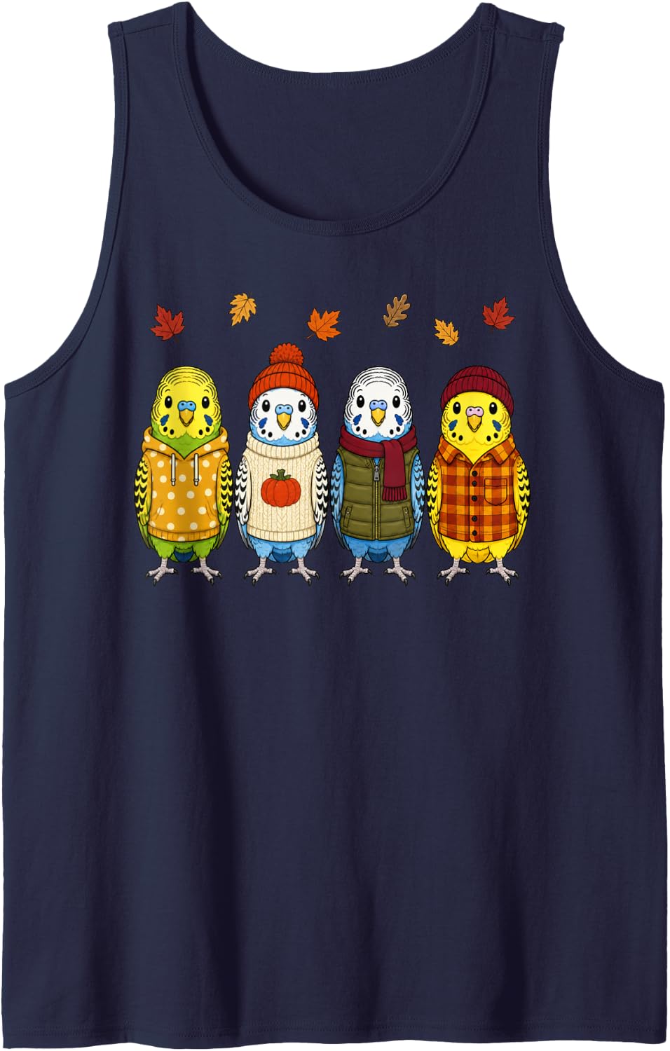 Budgie Bird Fall Autumn Season Pumpkin Budgerigar Sleeveless Tank Top - Navy Blue