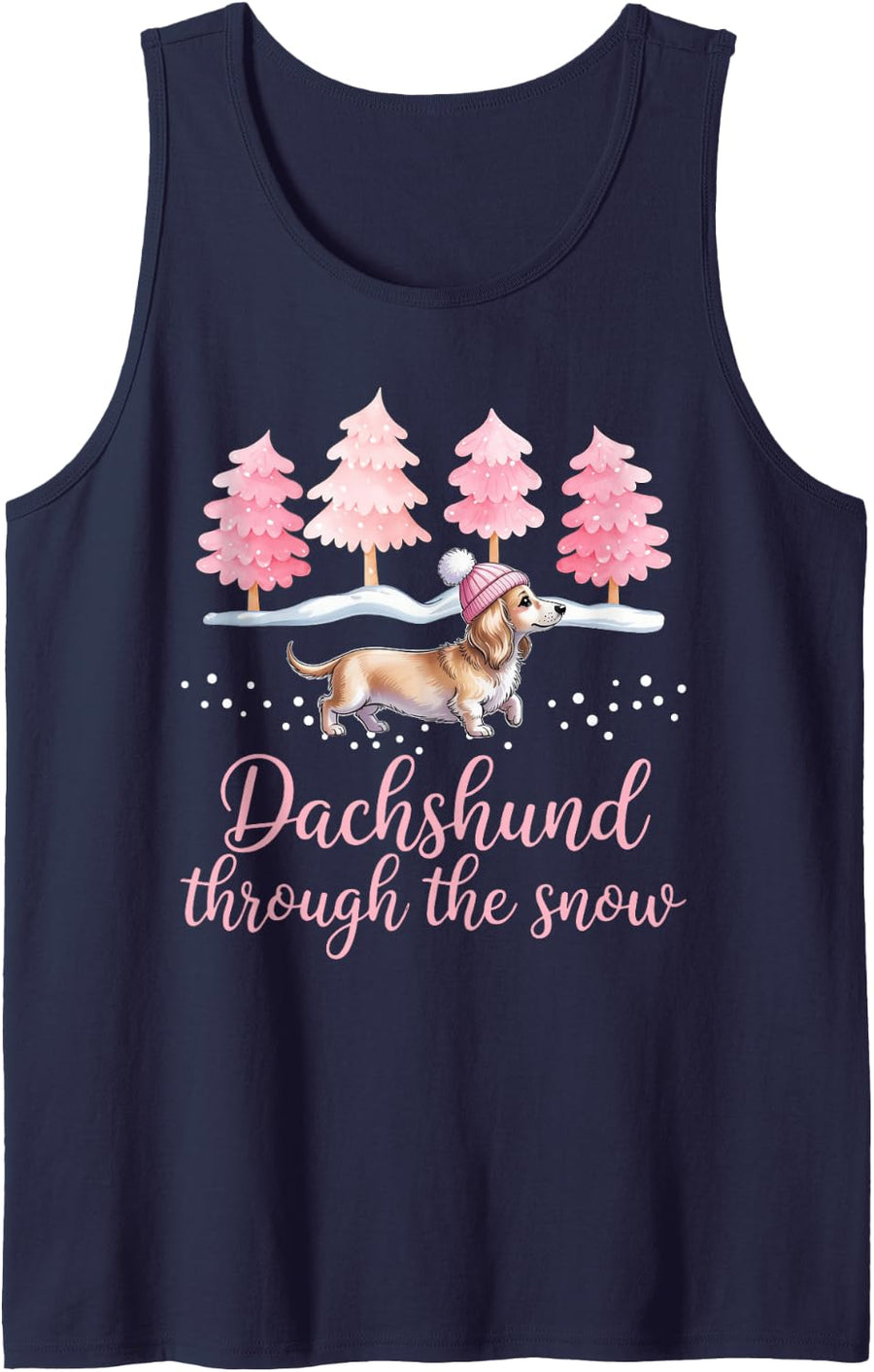 Dachshund Through The Snow Wiener Dog Christmas Sleeveless Tank Top - Navy Blue