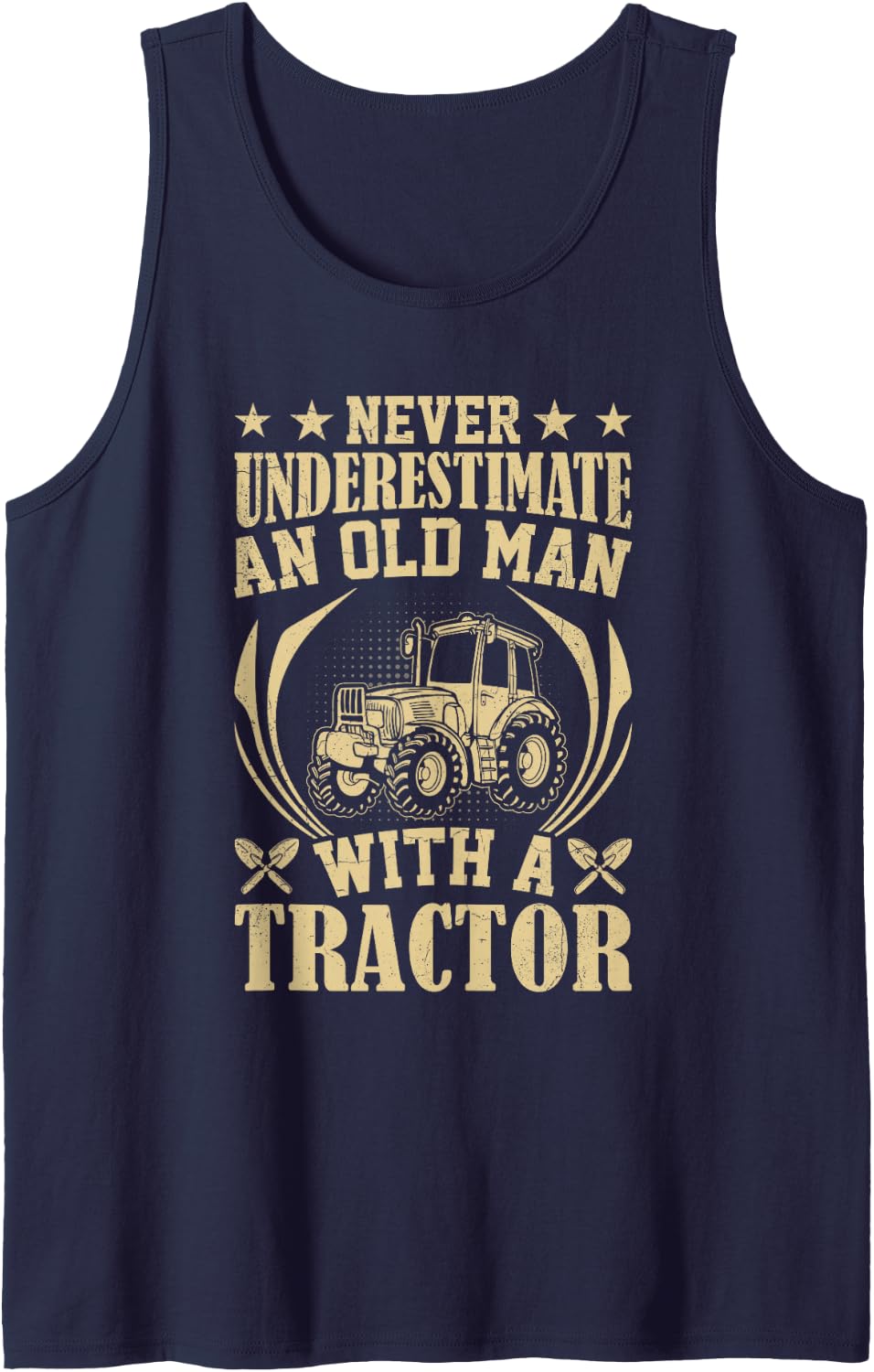 Farmer Farming Farmers Agriculture Old Man with A Tractor Sleeveless Tank Top - Navy Blue