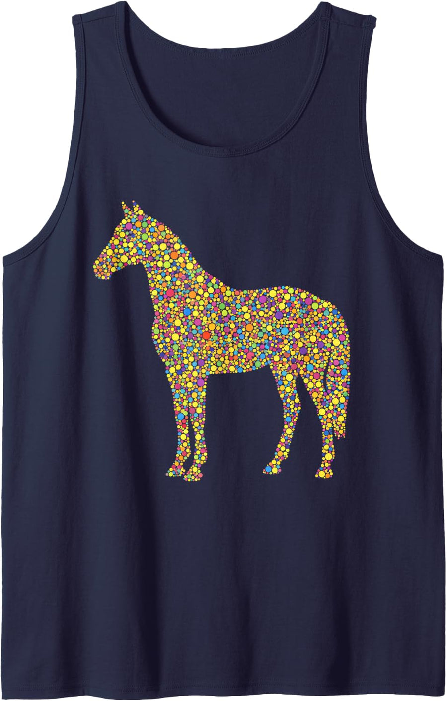 Horse Lover Rainbow Retro Style Colorful Dots Sleeveless Tank Top - Navy Blue