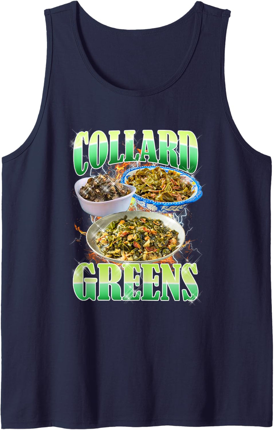 Thanksgiving Collard Greens Bootleg 90's Rap Rock Vintage Sleeveless Tank Top - Navy Blue