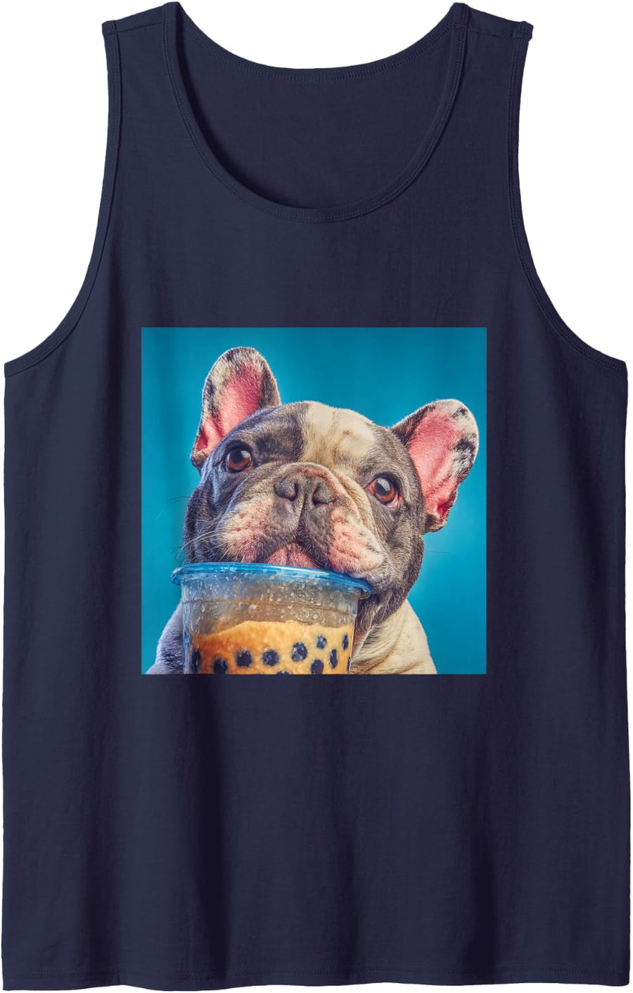 French Bulldog Bubble Tea Boba Dog Tank Top - Navy Blue