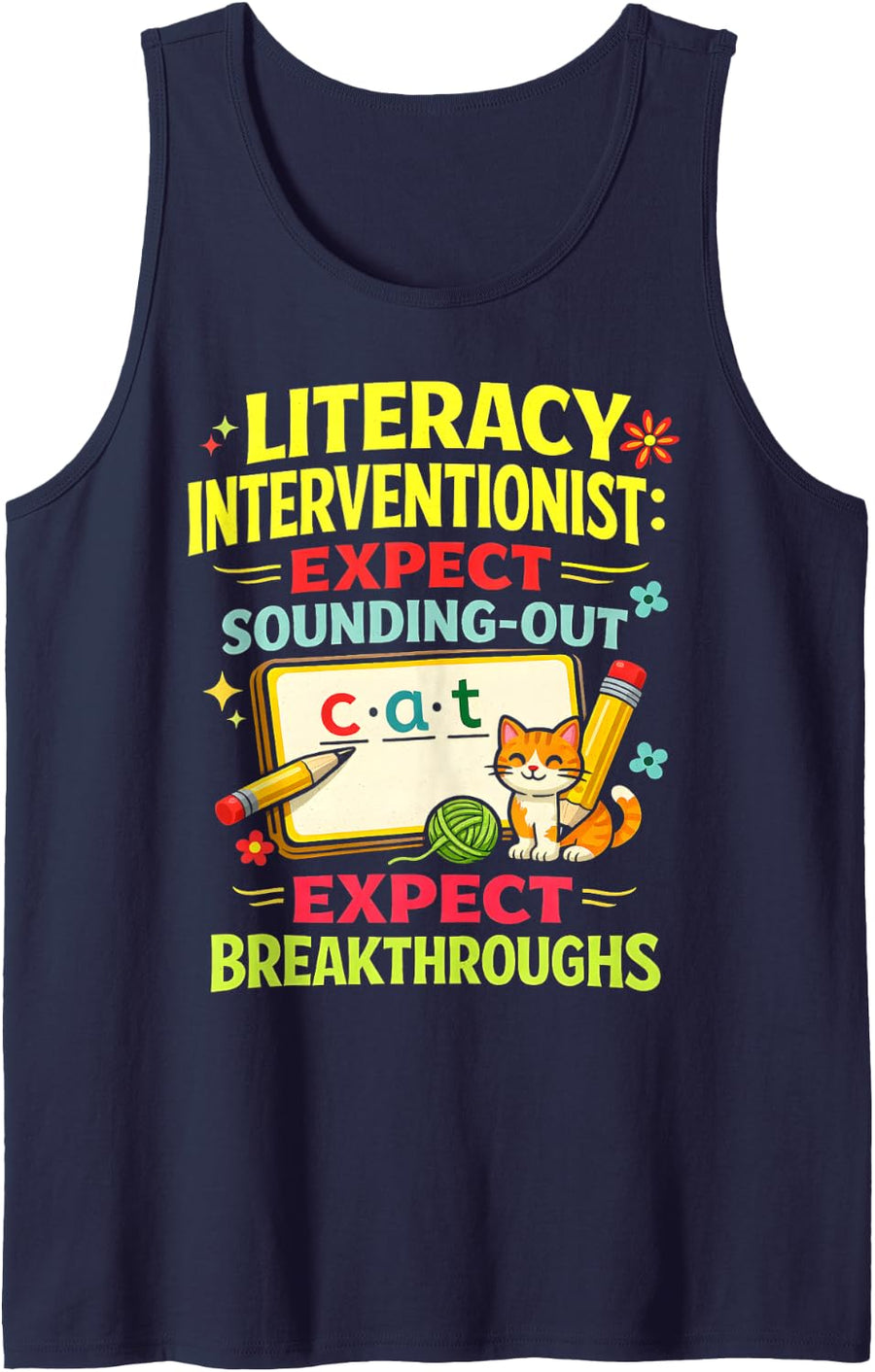 Literacy Interventionist Expect Breakthroughs Reading Sleeveless Tank Top - Navy Blue