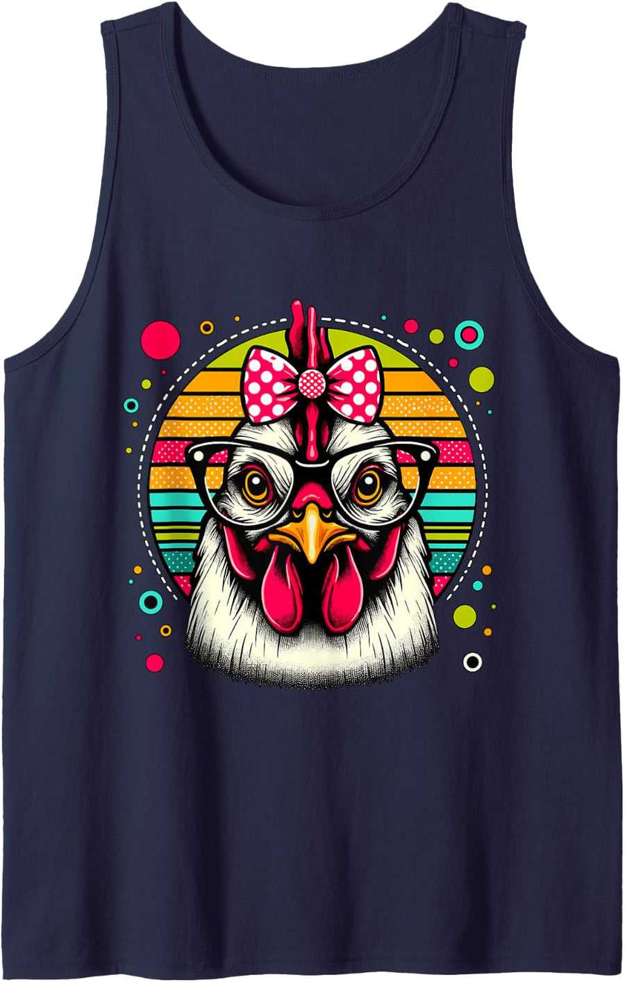 Chicken with Glasses and Bow Chicken Girl Farmer Sleeveless Tank Top - Navy Blue