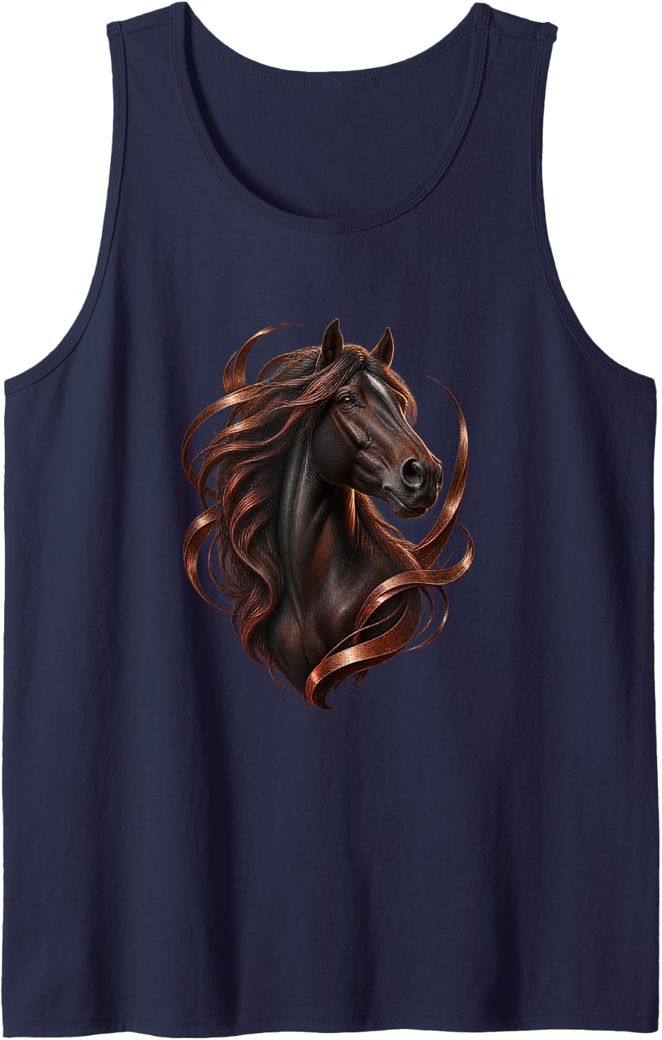 Black Horse with Burnished Copper Vortex Equine Art Sleeveless Tank Top - Navy Blue