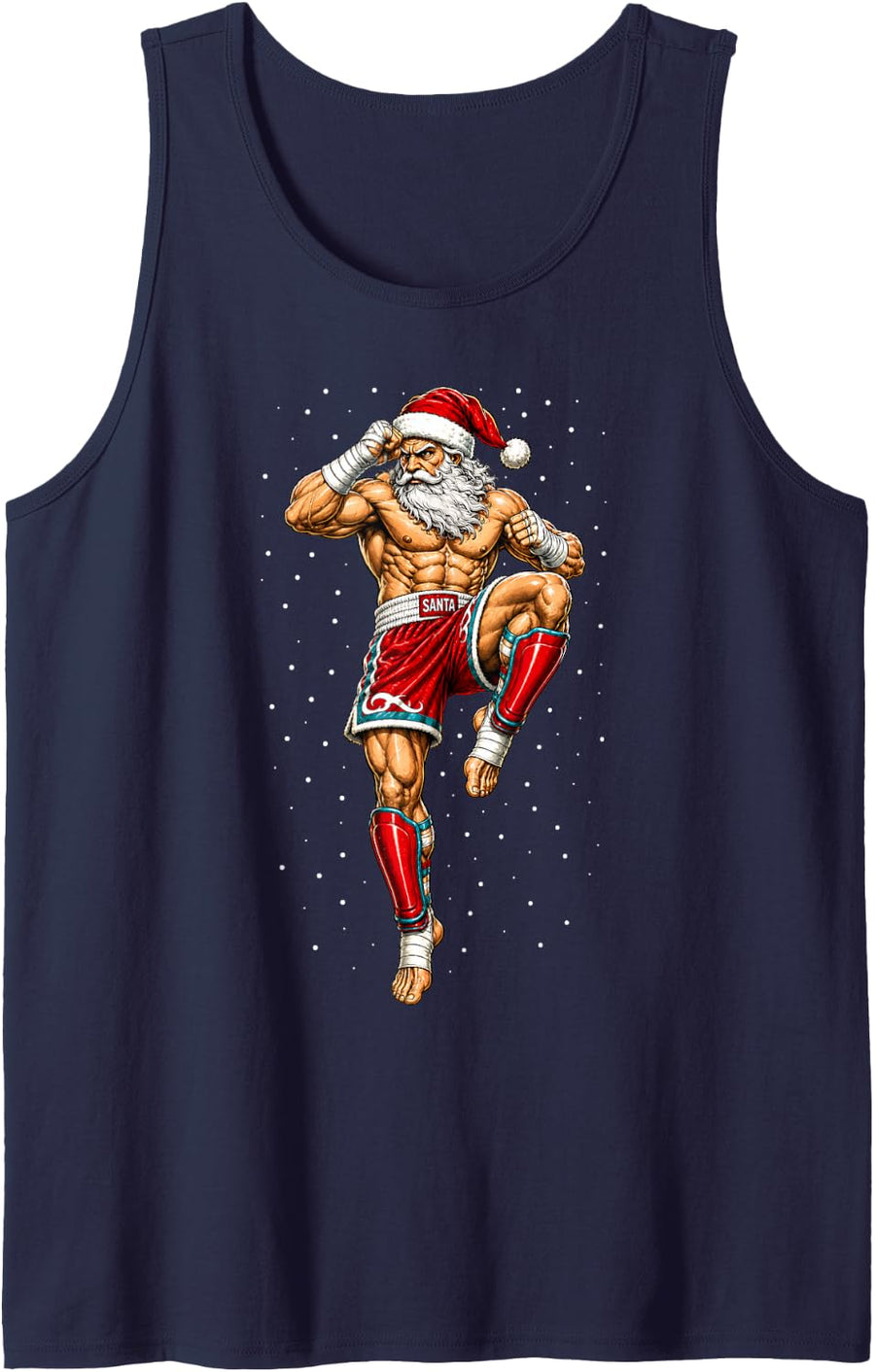 Muscular Kickboxing Santa Christmas Martial Arts Tank Top - Navy Blue