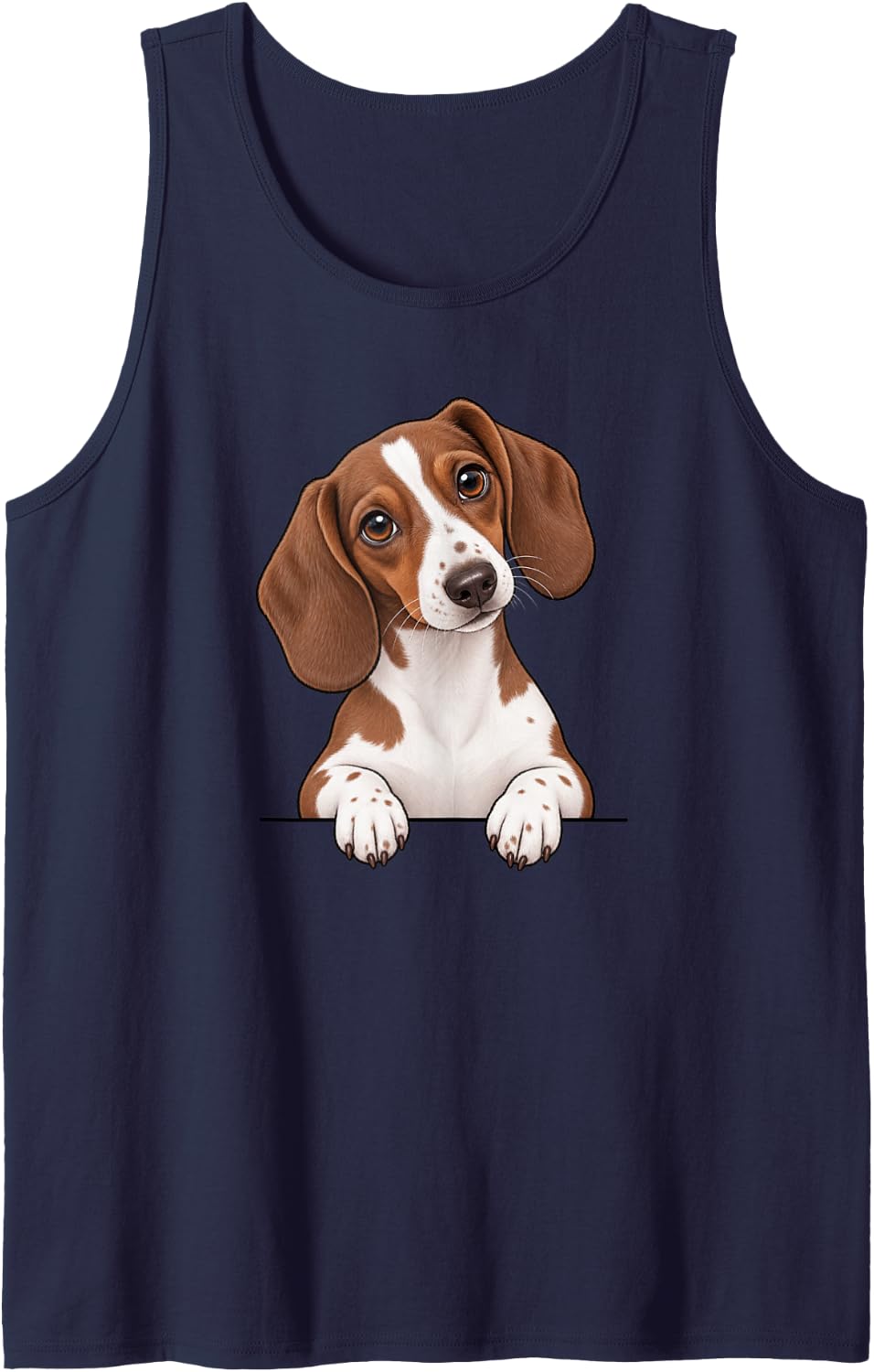 Cute Womens Girls Moms Pocket Brown Piebald Dachshund Lover Sleeveless Tank Top - Navy Blue