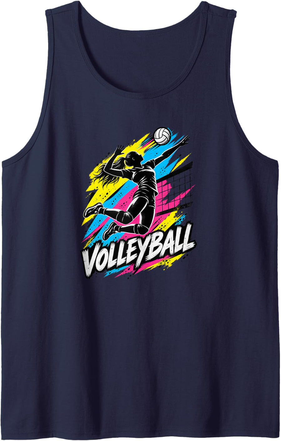 Volleyball Player Spike Action Sleeveless Tank Top - Navy Blue