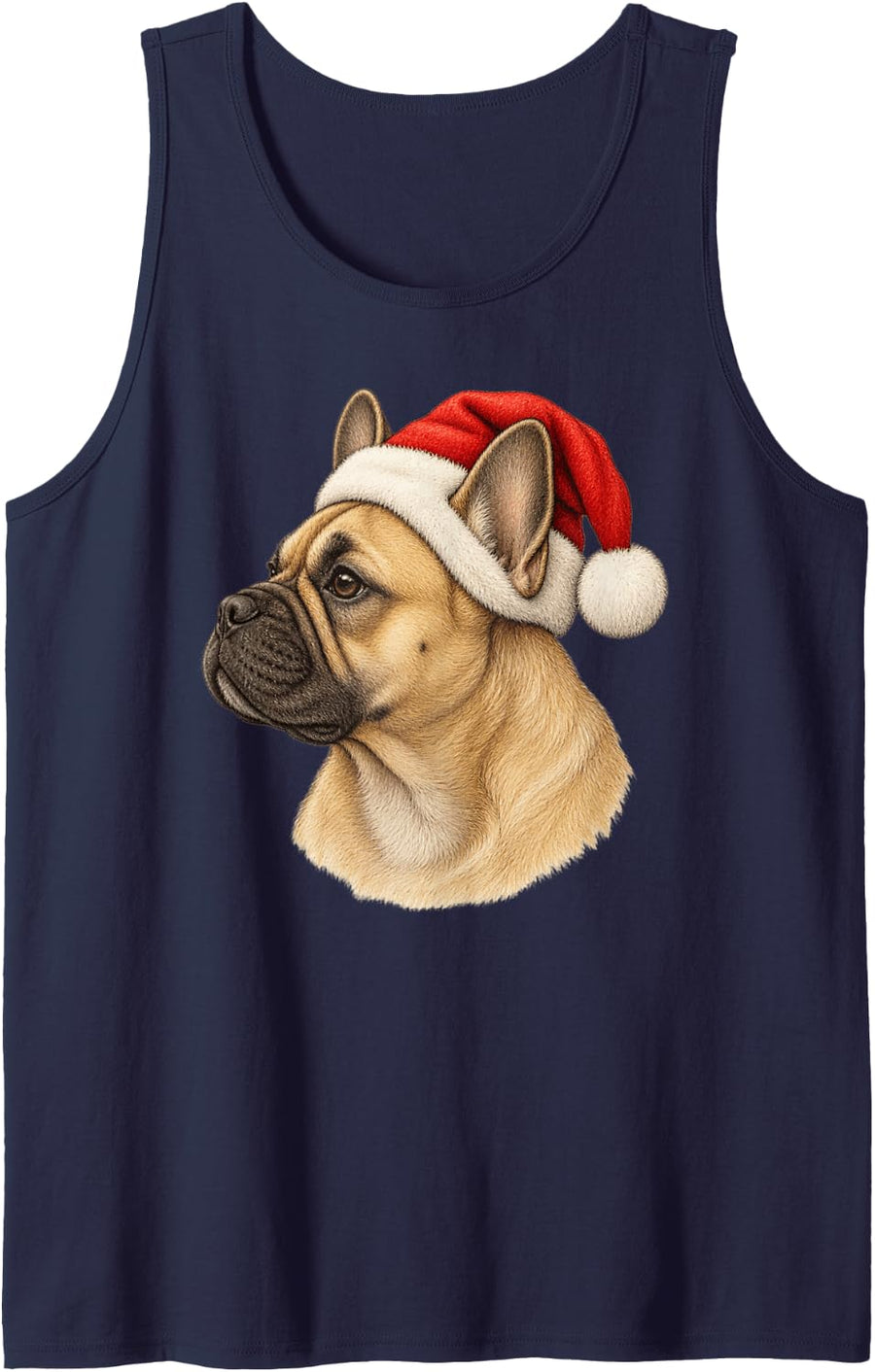French Bulldog Santa Hat Christmas Dog Portrait Sleeveless Tank Top - Navy Blue