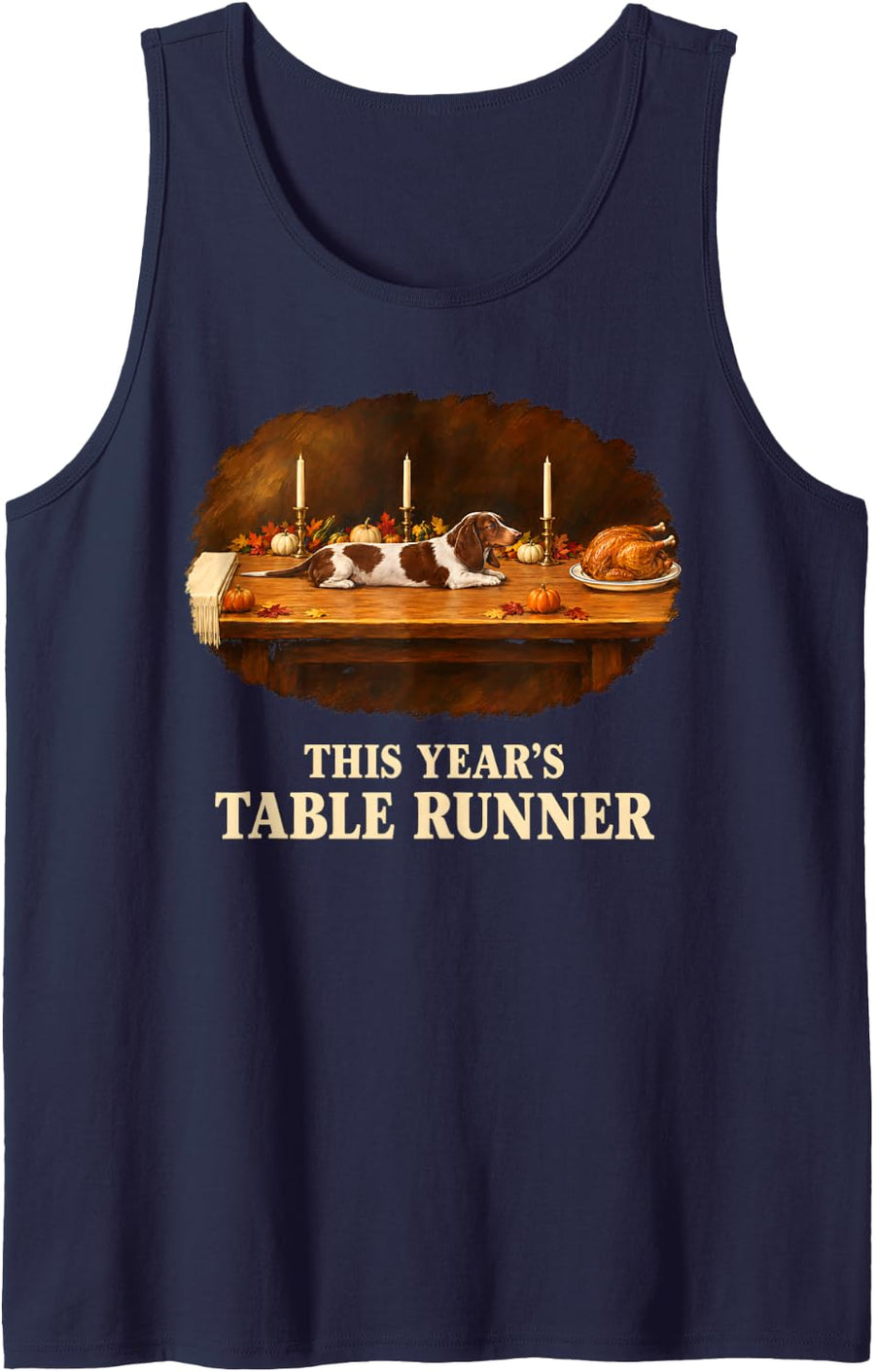 This Year's Table Runner Dachshund Thanksgiving Weiner Dog Sleeveless Tank Top - Navy Blue
