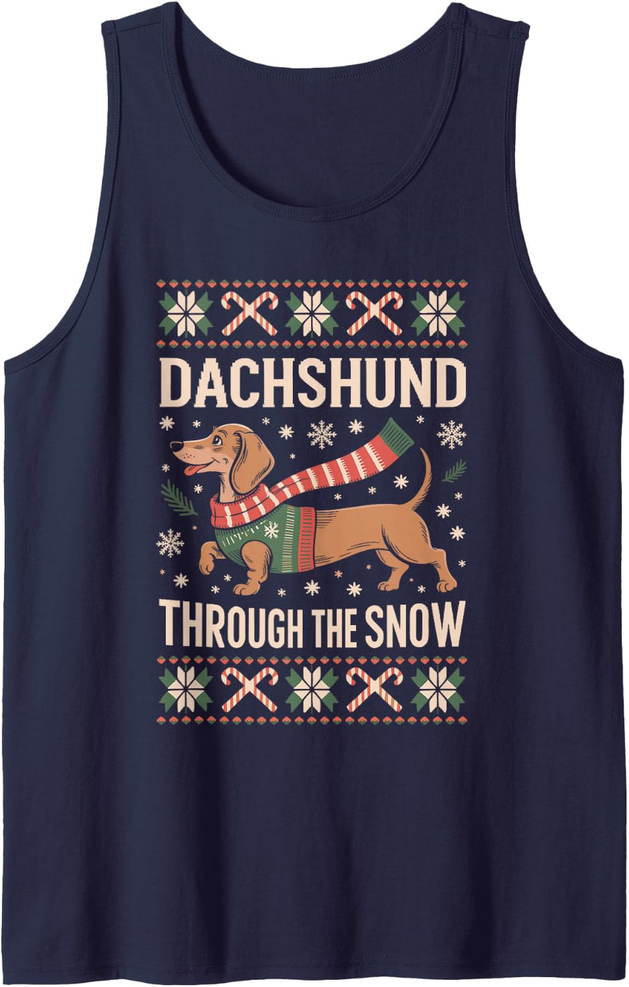 Dachshund Through The Snow Christmas Dog Sleeveless Tank Top - Navy Blue