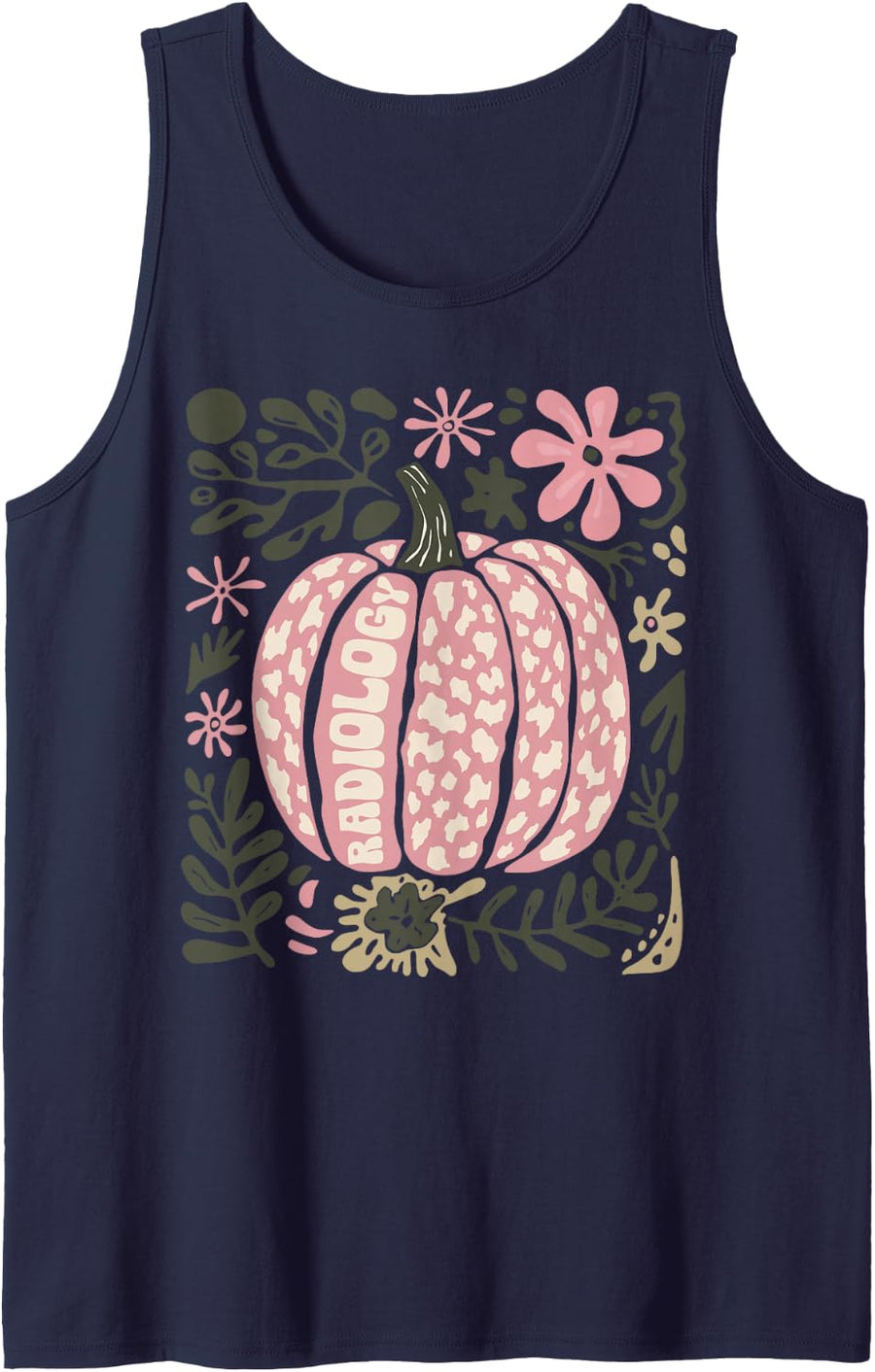 Boho Floral Pumpkin Radiology Xray Rad Tech Fall Halloween Sleeveless Tank Top - Navy Blue