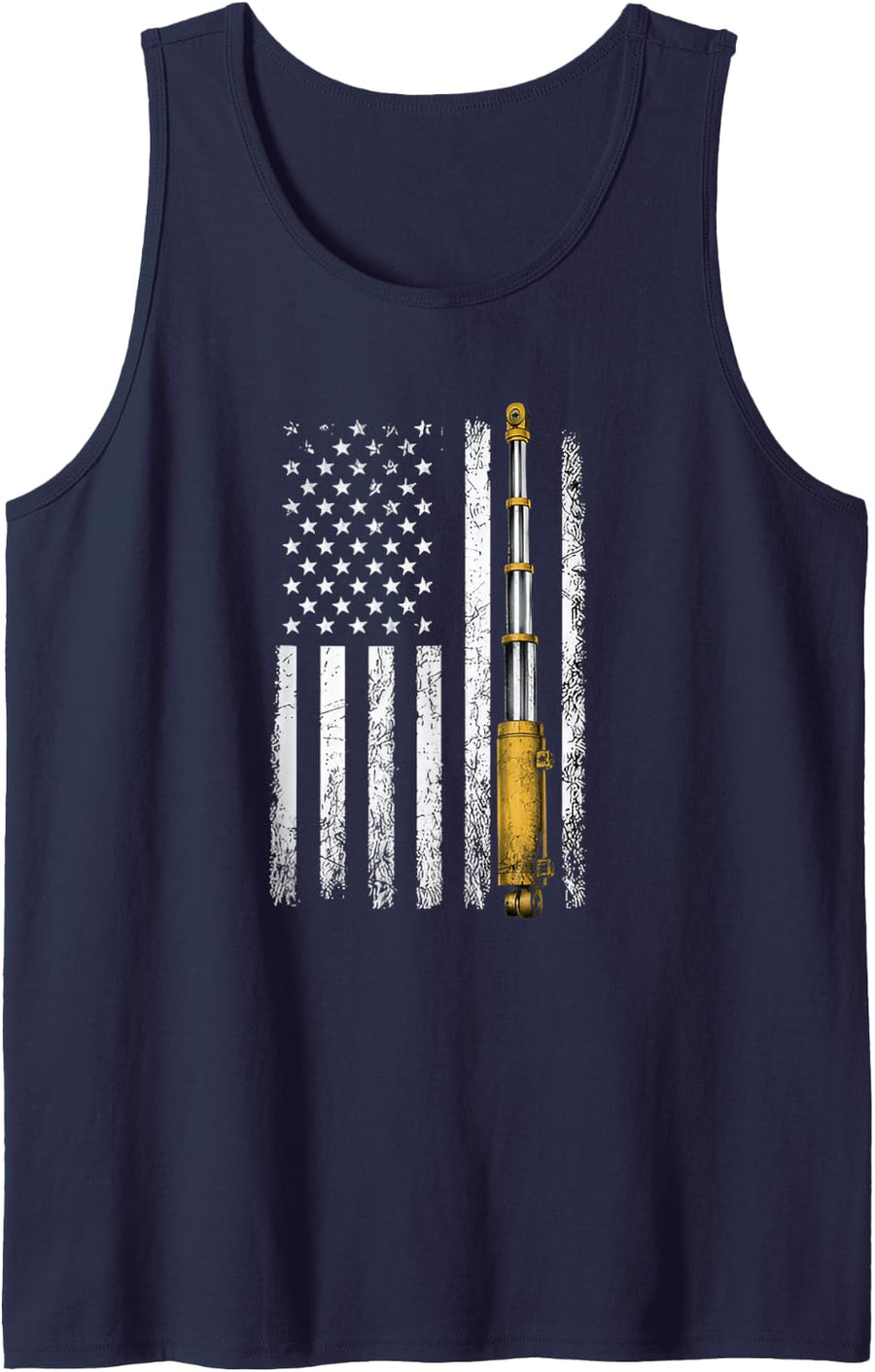 Hydraulic Cylinder American Flag Mechanic Design Tank Top - Navy Blue