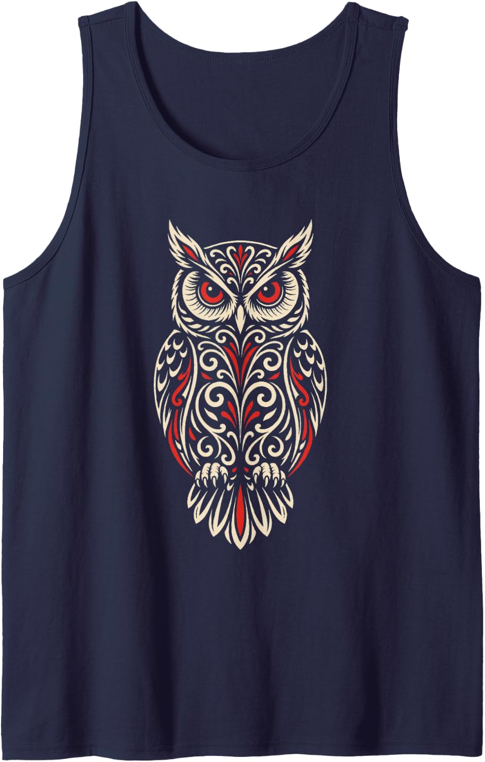 Bird Watching Ornate Owl Pattern Gift Tank Top - Navy Blue