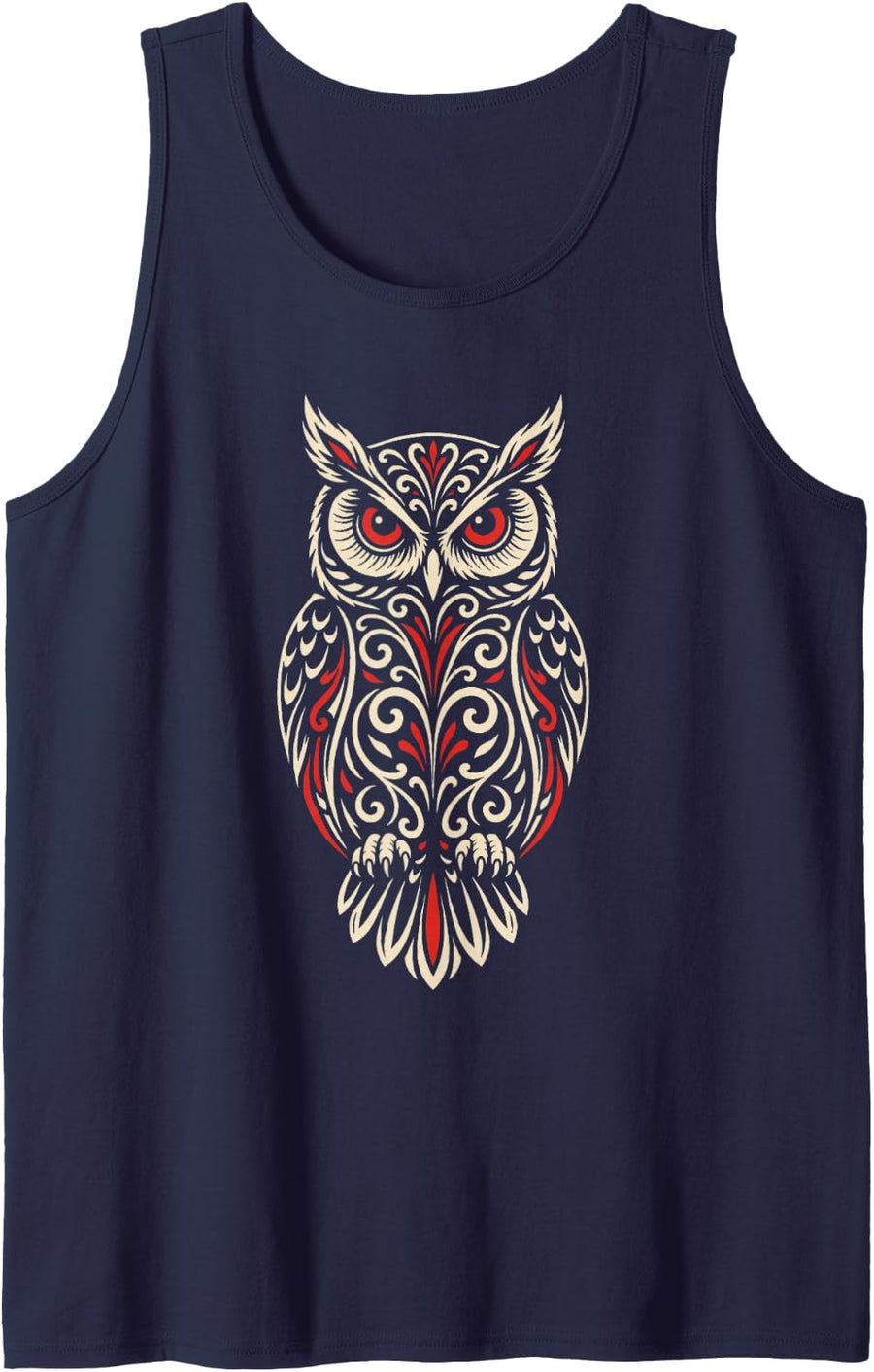 Bird Watching Ornate Owl Pattern Gift Tank Top - Navy Blue