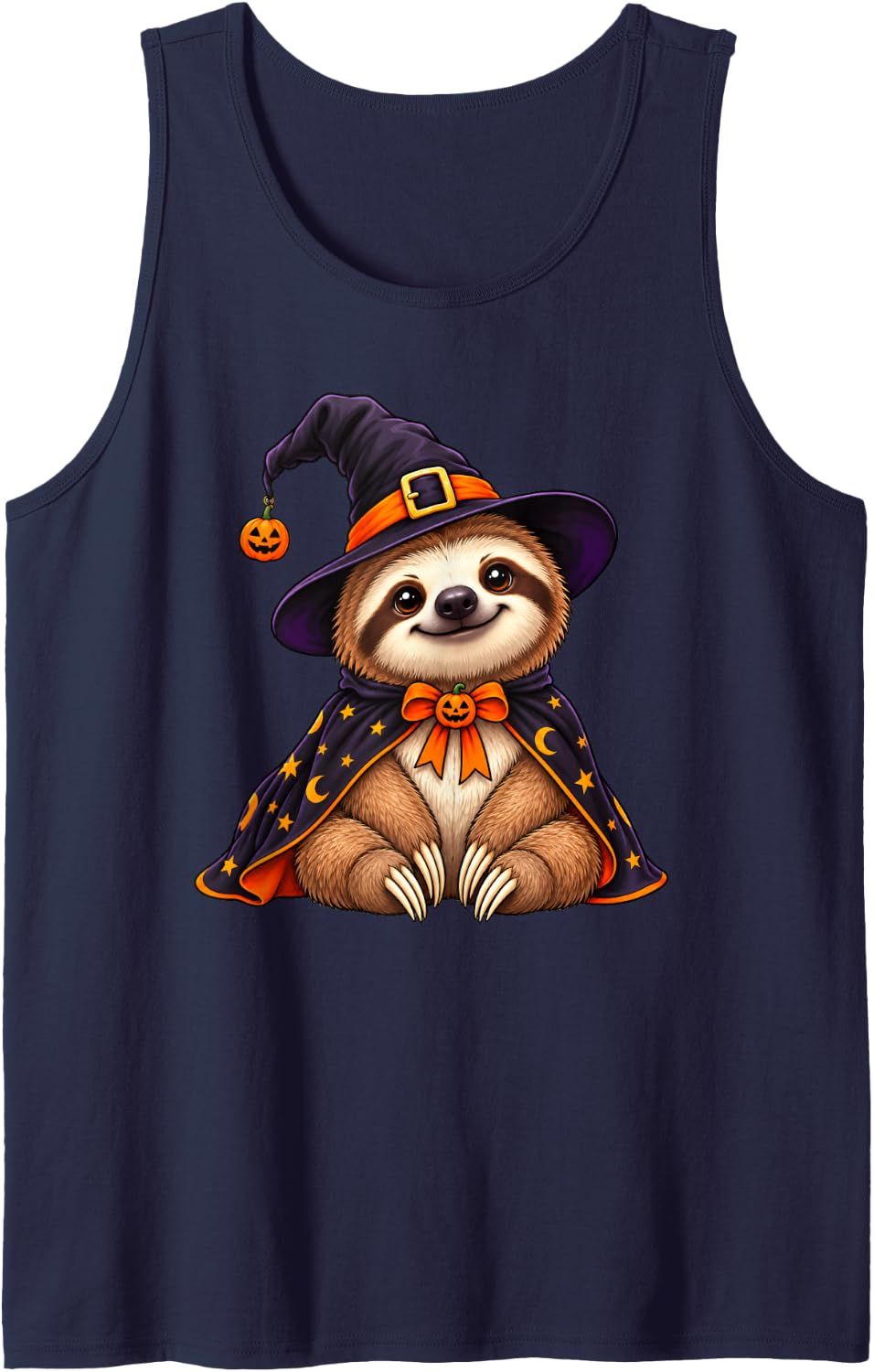 Sloth Dressed As A Witch Halloween Sleeveless Tank Top - Navy Blue