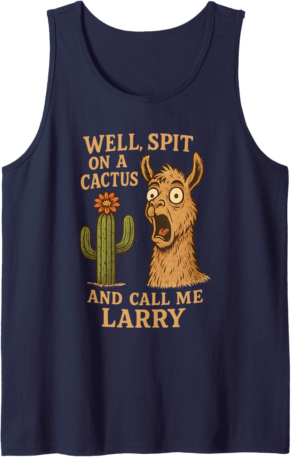 Funny Llama Western Humor Spit On A Cactus Call Me Larry Sleeveless Tank Top - Navy Blue