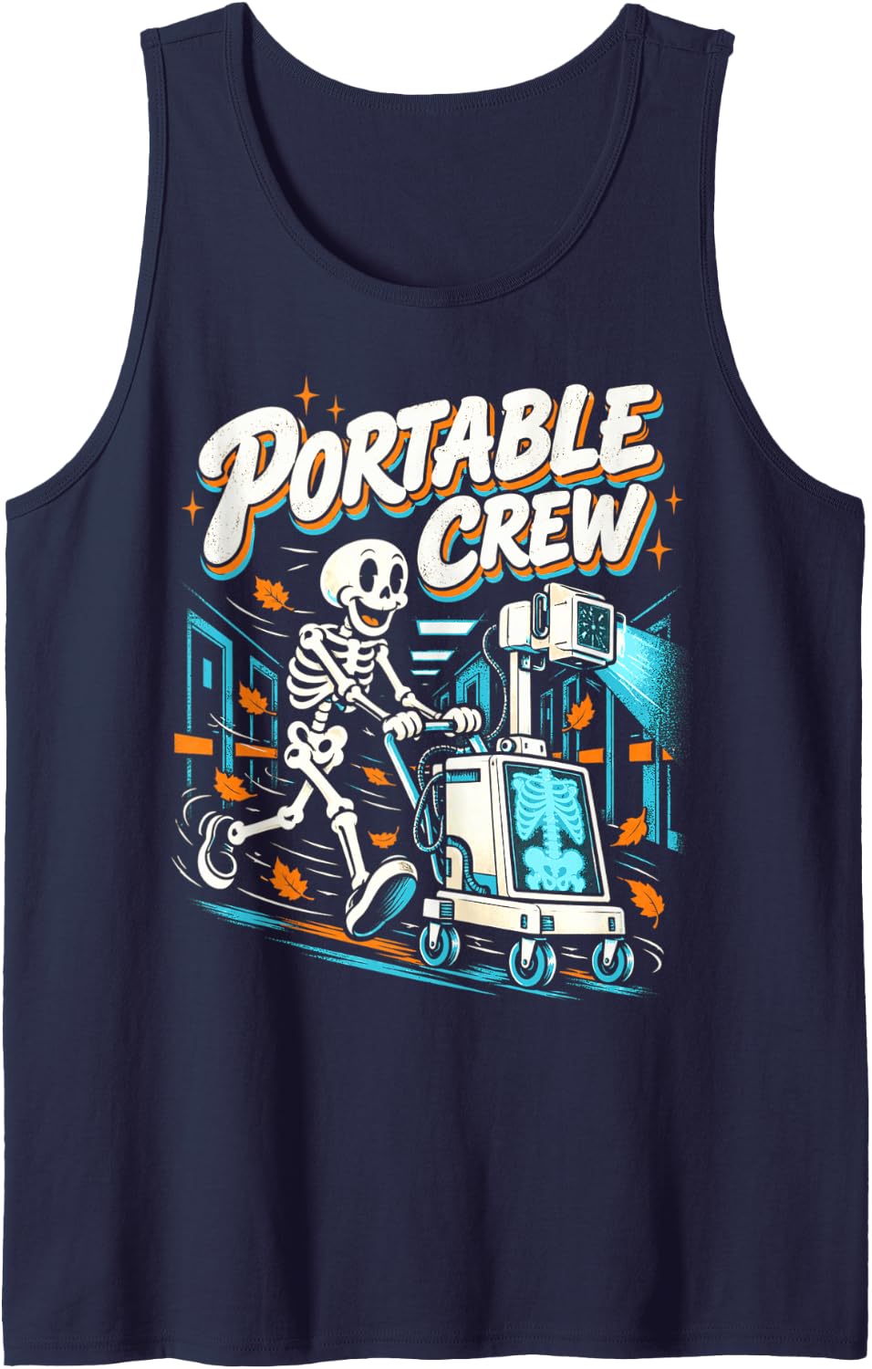Radiology Portable Crew Skeleton X-Ray Tech Imaging Sleeveless Tank Top - Navy Blue