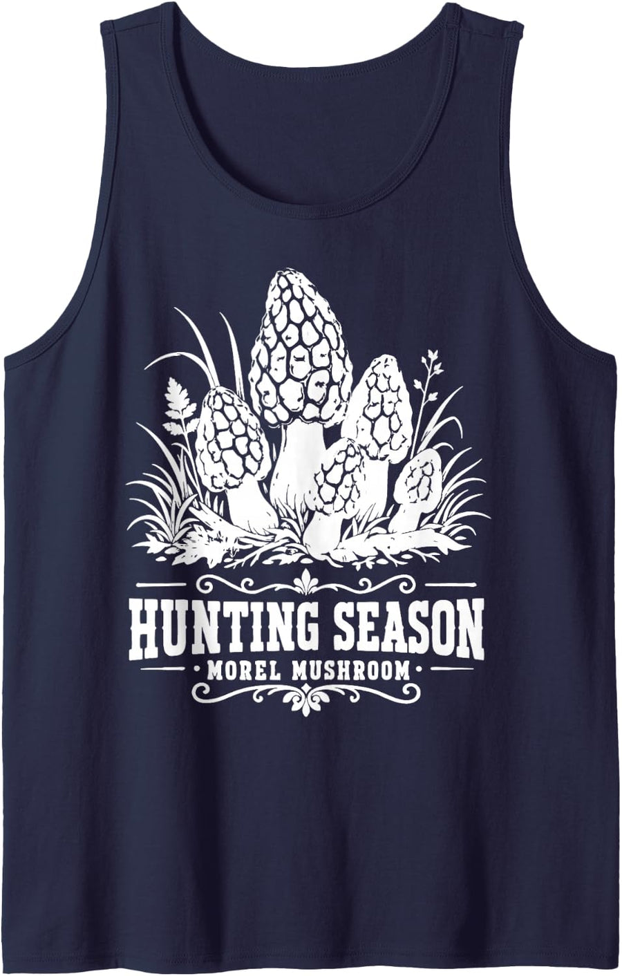 Vintage Morel Mushroom Hunting Foraging Sleeveless Tank Top - Navy Blue
