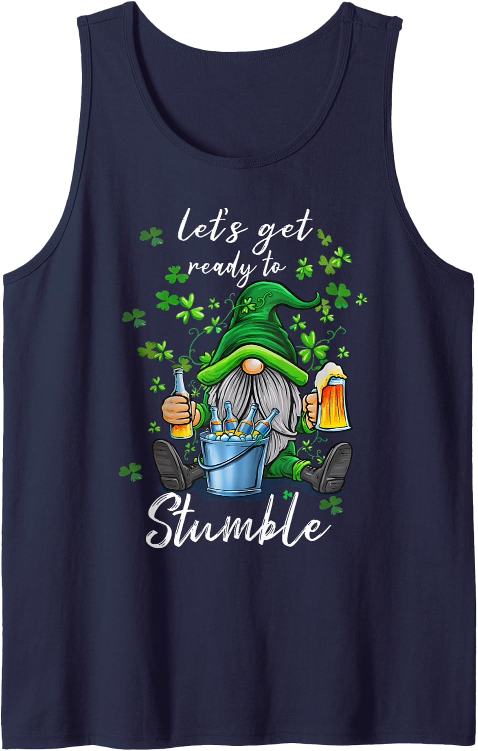 Let get Stumble St Patrick Day Humor Drinking Gnome Sleeveless Tank Top - Navy Blue