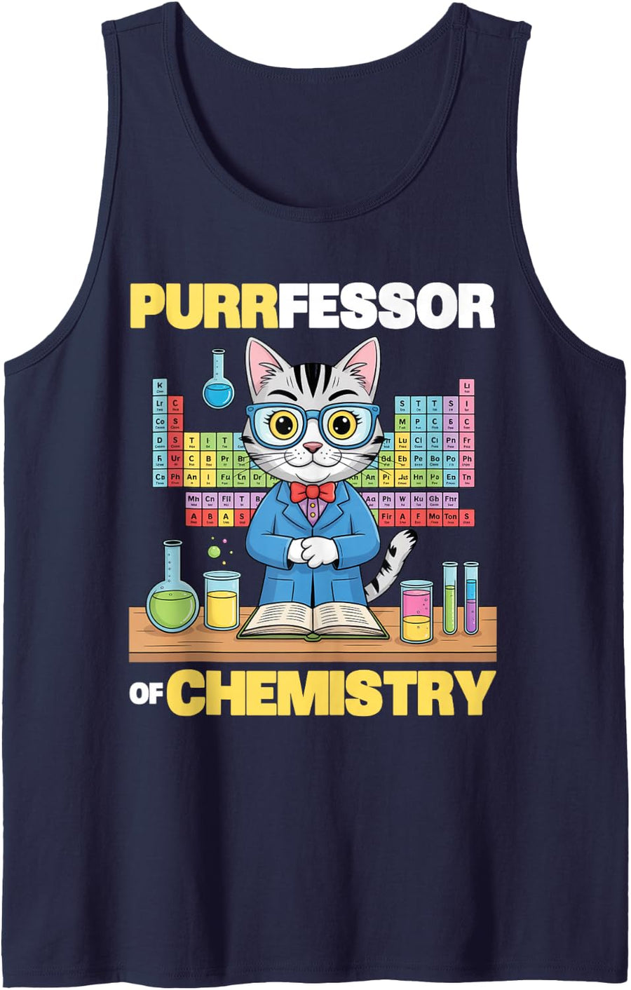 Purrfessor of Chemistry Cat Science Teacher Tank Top - Navy Blue