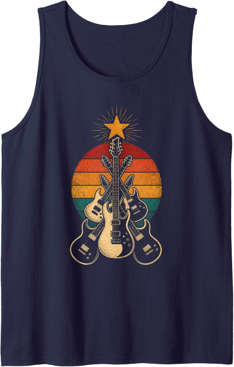 Guitar Christmas Tree Retro Vintage Guitarist Gift Tank Top - Navy Blue
