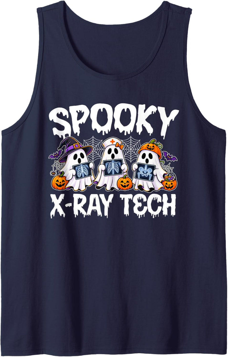 Spooky X-Ray Tech Halloween XRay Tech Radiology Tech Sleeveless Tank Top - Navy Blue